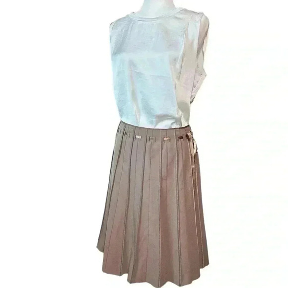 Renaur Satin Trim A-Line Skirt Taupe Size 6 - Picture 1 of 6